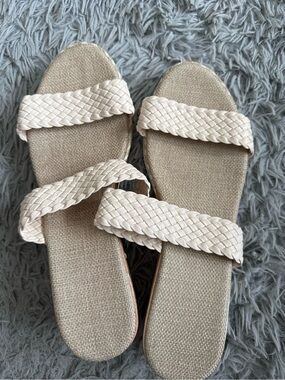 Women's Cream Braided Double-Strap Slide Sandals